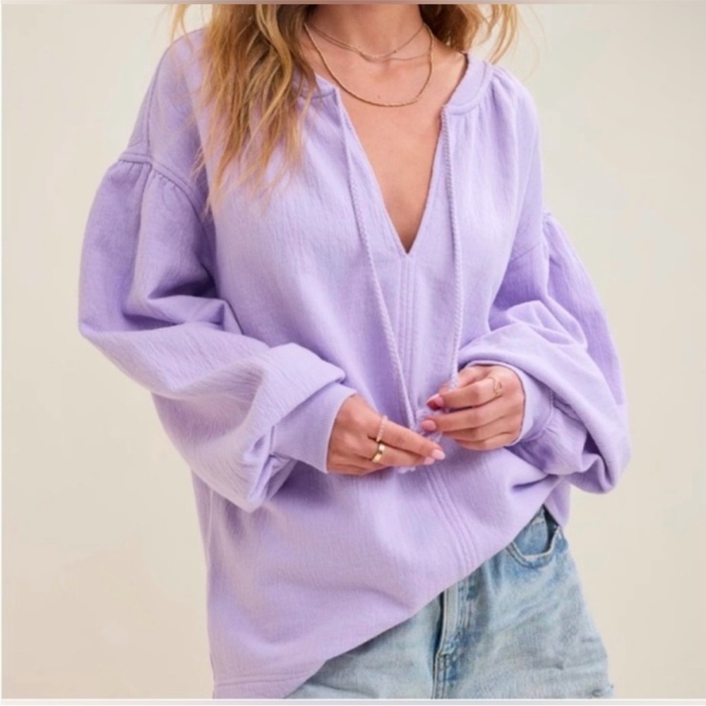 NEW Aerie Purple Easy Street Drop Shoulder Oversized Front Tie Sweatshirt